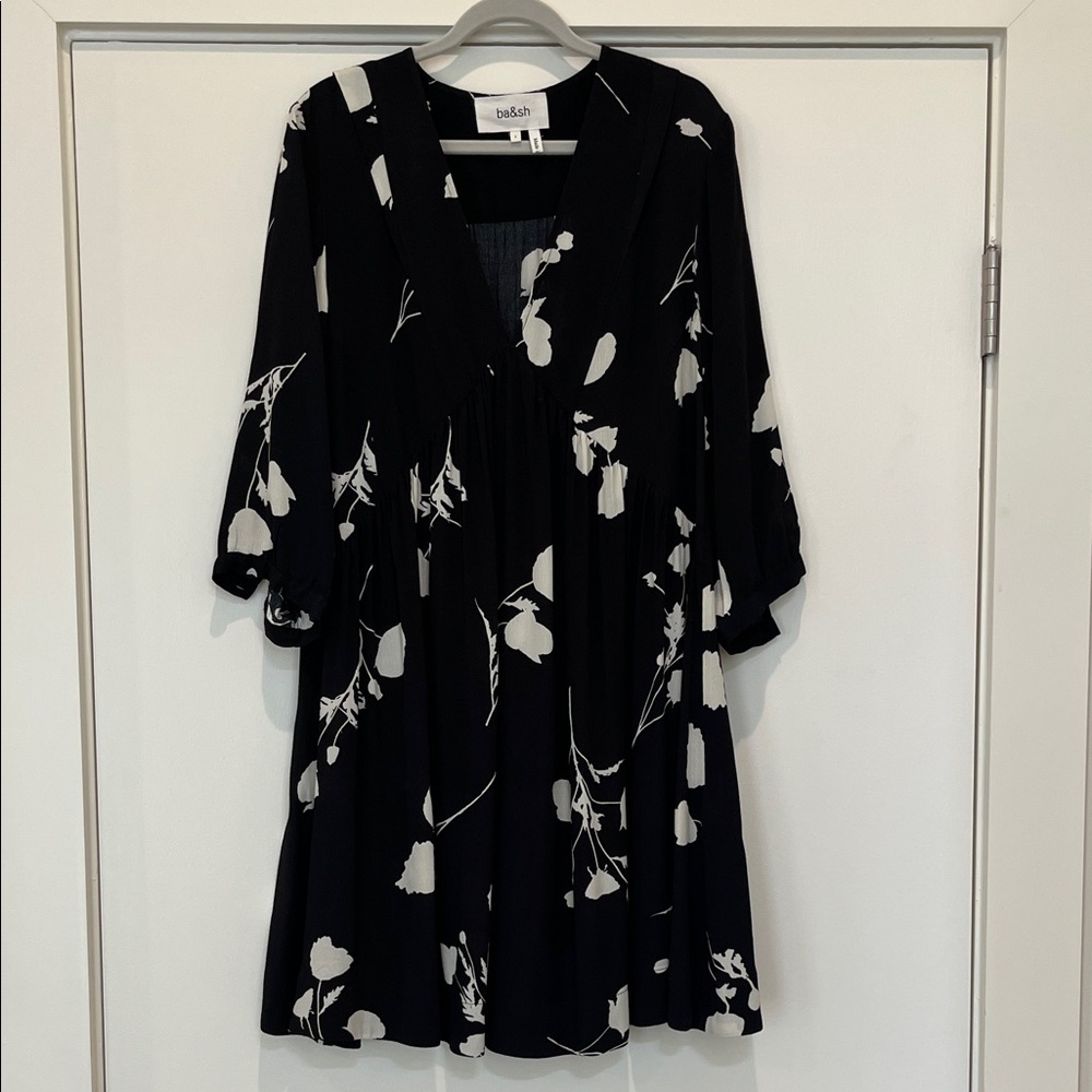 ba&sh Black and White Floral Long Sleeve Dress - Picture 1 of 6